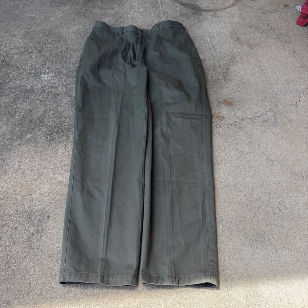 Savane Mens Olive Green Flat Front Chino Pants 100% Cotton 35x32 Straight Leg
